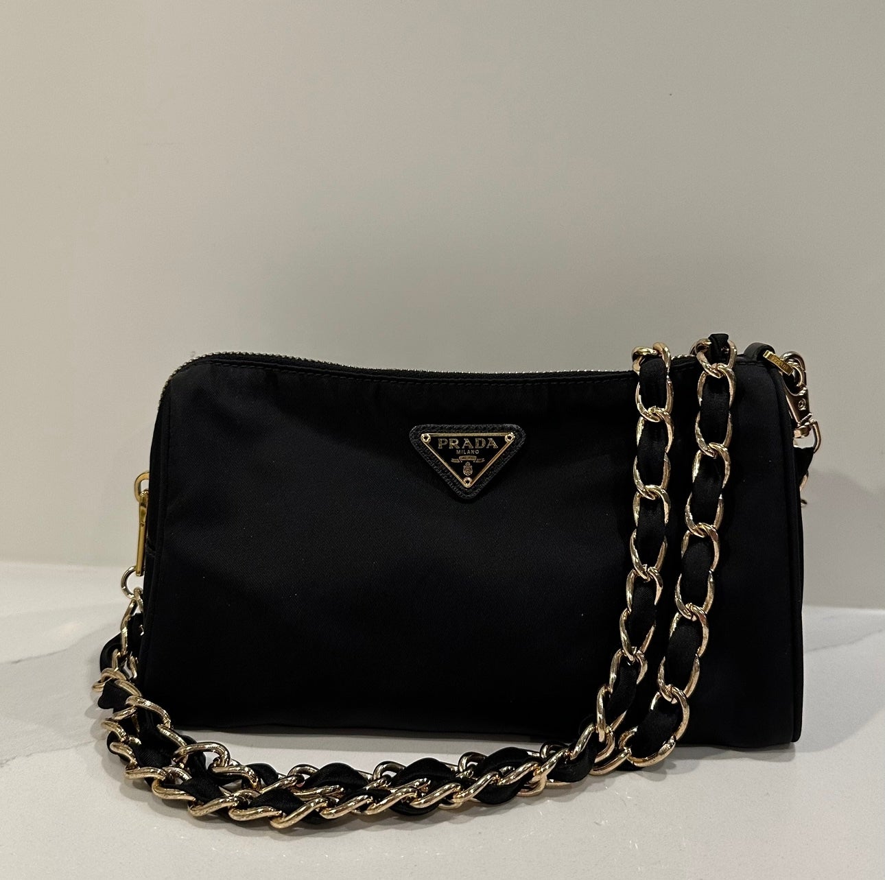 Prada nylon bag with chain strap discount